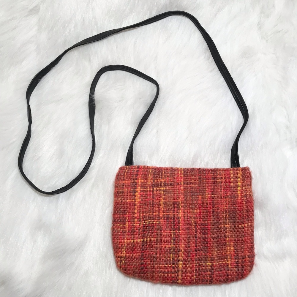 Vintage Calypso woven mini crossbody purse bag orange knit with leather strap
